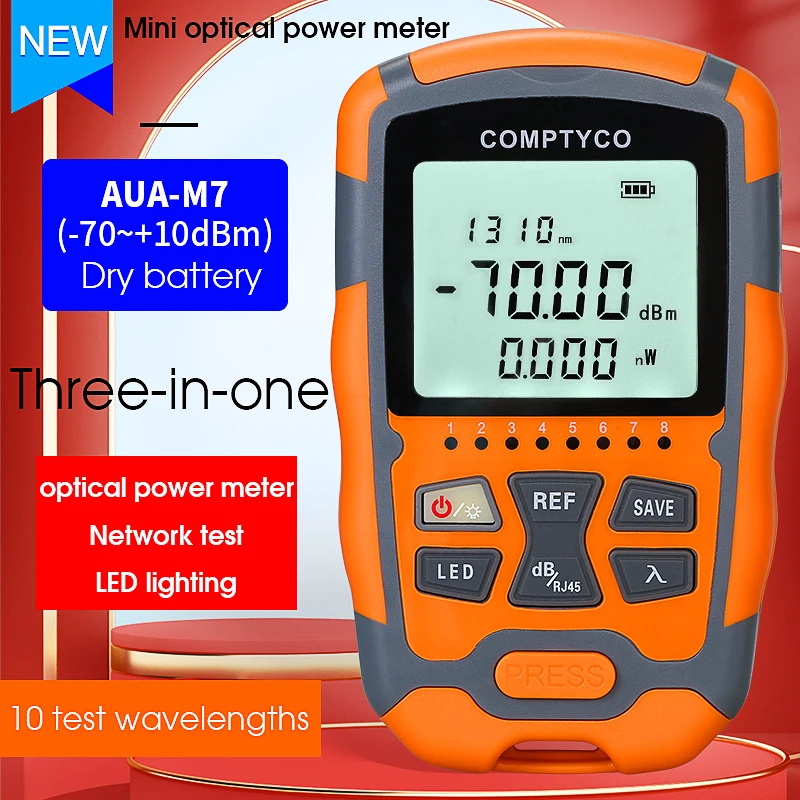 COMPTYCO Handheld OPM Mini Fiber Optical Power Meter AUA-M7/M5 Fiber Optical Cable Tester -70+10dBm or -50+26dBm