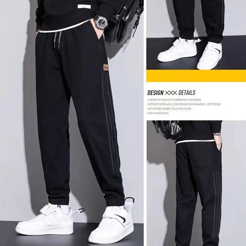 New Spring And Autumn Men's Leisure Travel Jeans Loose Tie Feet Youth High Quality Black Brand Designer Workwear Pants Dark Grey