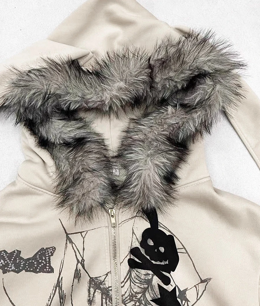 REDDACHiC Aesthetic Zip Up Graphic Hoodies Jacket Bunny Ear Fuzzy Hooded Fleece Lined Oversized Top Harajuku Y2k Women Clothes