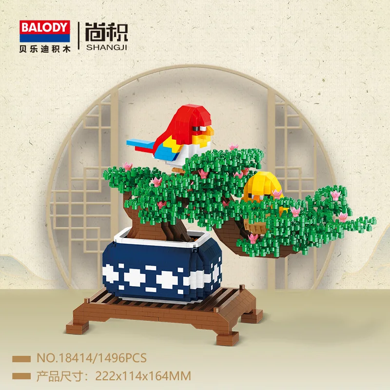 

Balody Chinese Culture Potted Plants Micro Building Blocks Magpie Blue And White Porcelain Mini Bricks Toy for Home Decorate