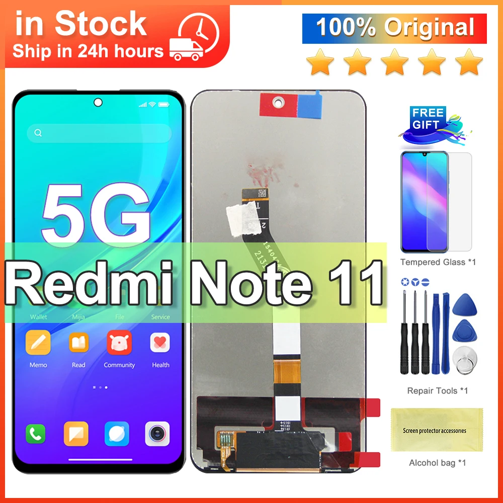 

6.6" Original For Xiaomi Redmi Note 11 5G LCD Dispaly Touch Screen Digitizer Assembly Replacement for redmi note 11 5g display