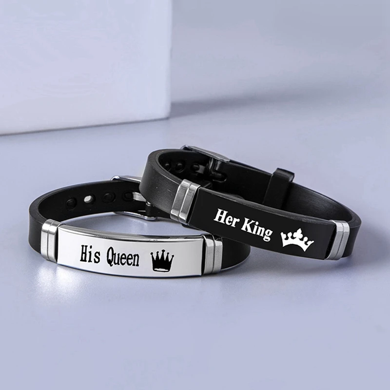 2 Pcs/Set Crown Her King His Queen Trendy Sport Silicone Couple Bracelet Bangle Unisex Lover Bracelets Gift silicone wristband