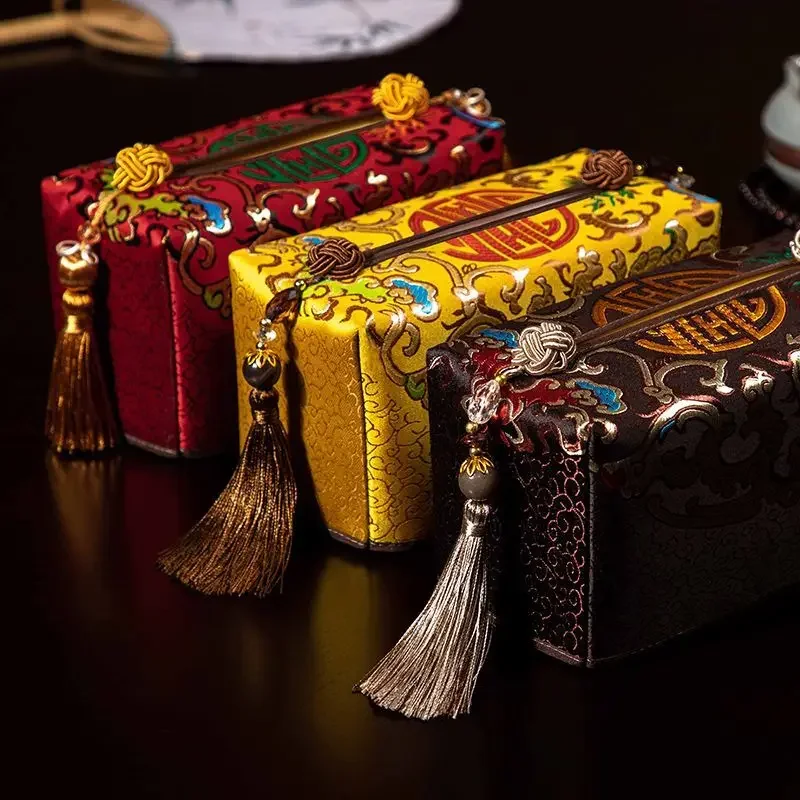 

New Chinese Style Handmade Fabric Tissue Box, Household Three-dimensional Paper Suction Bag, Car Mounted Paper Suction Box