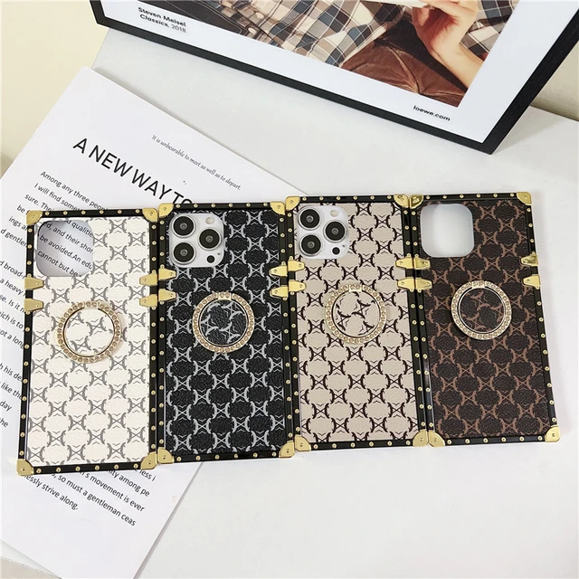 Cheap Luxury Square Leather Phone Case For iPhone 13 12 11 14 Pro MAX XS XR  7 8 Plus SE Ring Strap Holder Cover For Samsung S23 S22 S21 A13 A53 A12 A22  A52