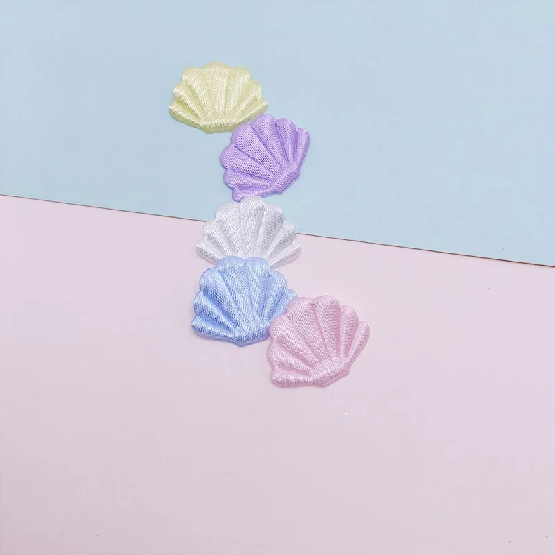 새틴 패브릭 쉘 패딩 아플리케, DIY 헤어 클립 액세서리, 의류 모자 장식 패치, 2x1.5cm, 100 개