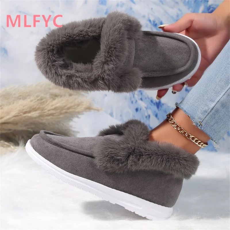 Women's Snowy Boots Winter New Large Solid Color Plush Fit Comfortable Cotton Shoes Women's Casual Flat Sole Boots mujer
