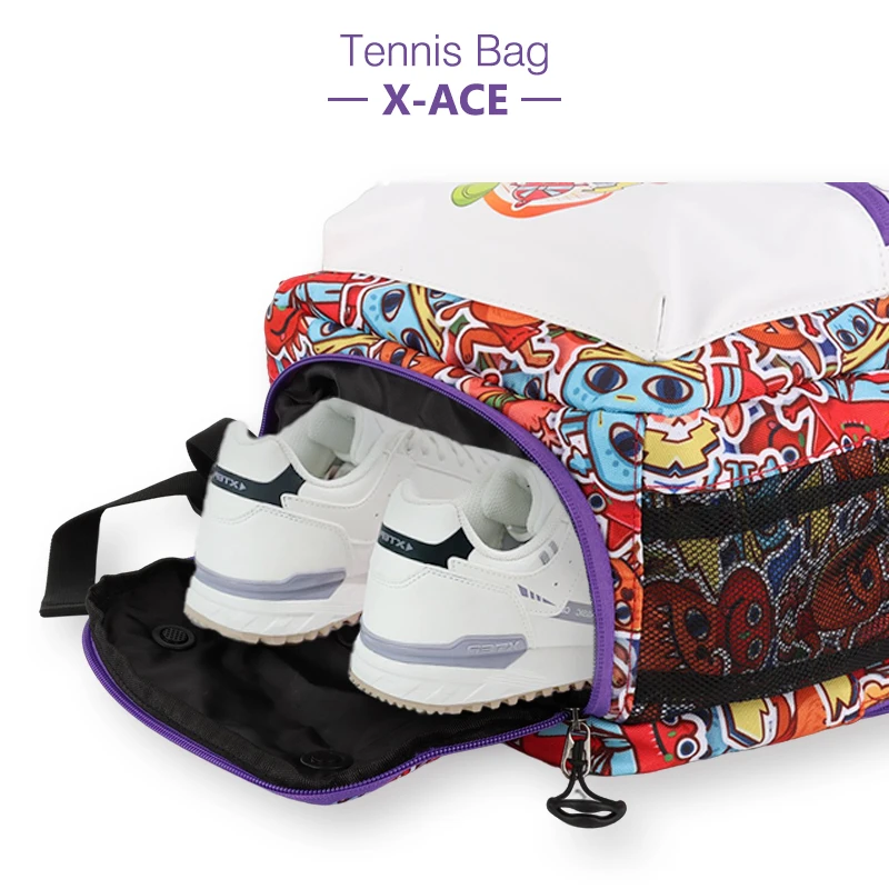 2022 New X-ACE Tennis Bag Children Large Capacity Sports Badminton Tennis Kids Backpack with Shoe Compartment