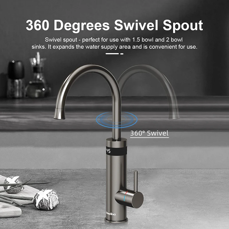 Briwellna Instant Hot Water Faucet Gunmetal Grey Electric Faucet