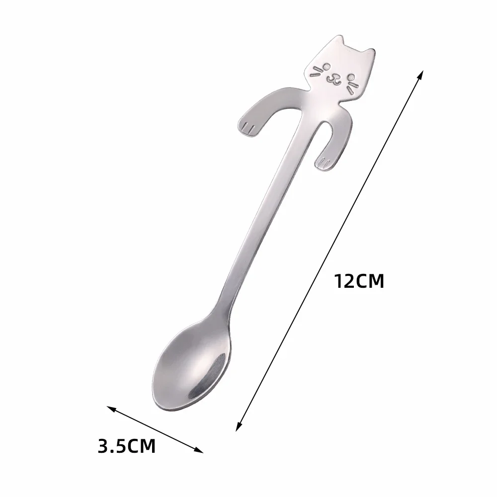 Stainless Steel Spoon Tea Spoon 4pcs Stainless Steel Cute Cat Spoons Coffee Tea Ice Cream Teaspoons Spoon Dessert Snack Scoops Home Flatware Kitchen Accessories