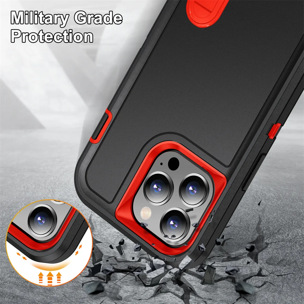 3-in-1 Hybrid Shockproof Phone Case with Invisible Stand