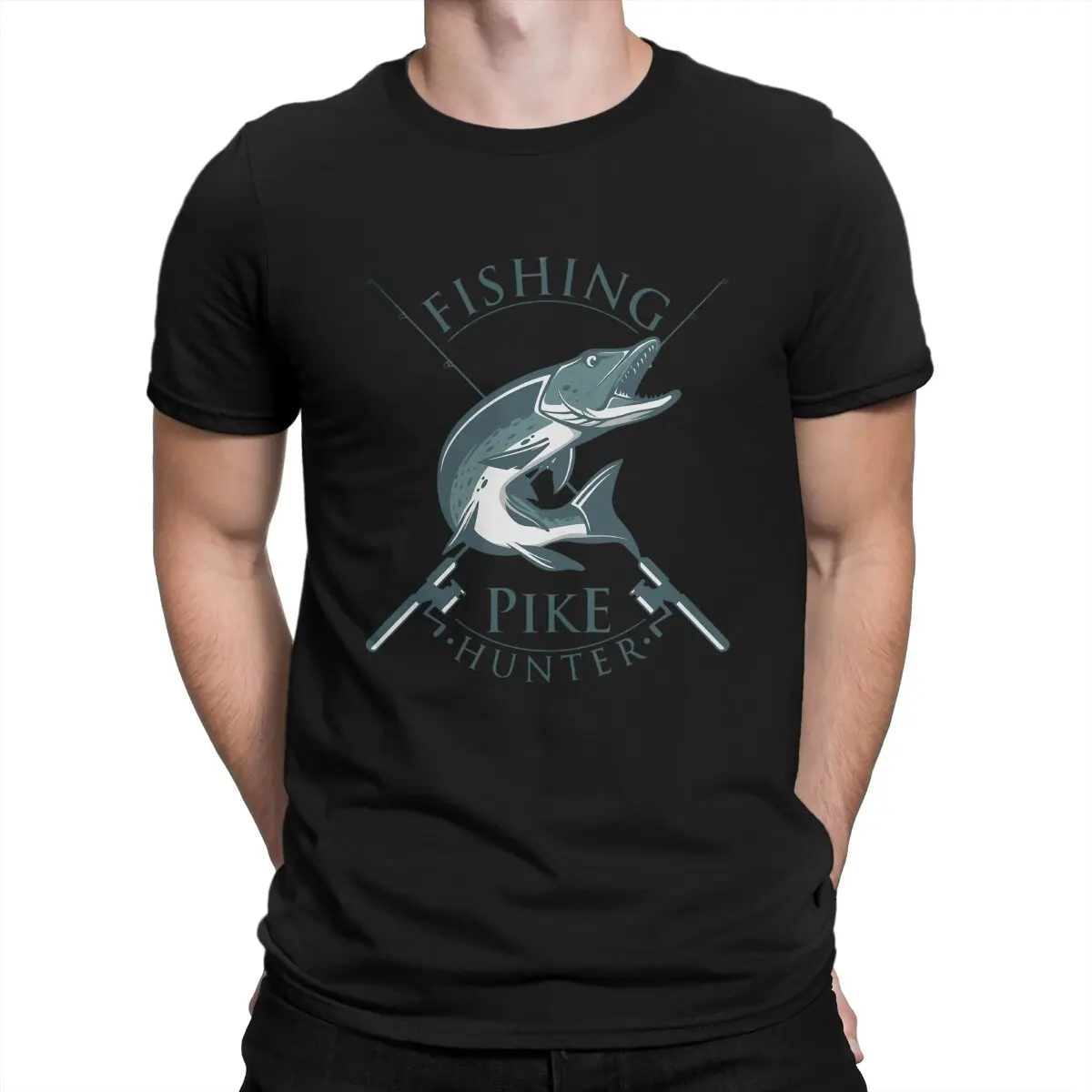 

FISHING FISHERMAN Men's T Shirt Pike Hunter Fish Amazing Tee Shirt Short Sleeve Crew Neck T-Shirt 100% Cotton Gift Idea Tops