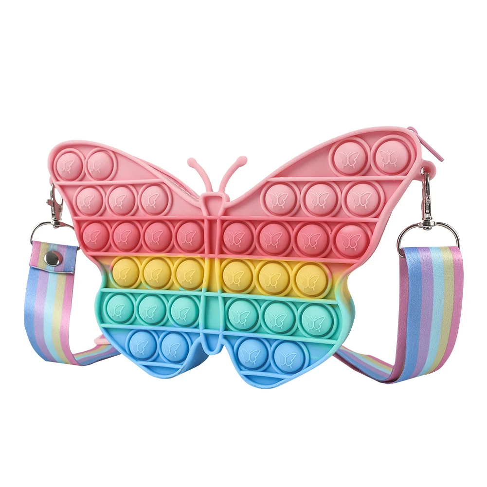 stress squeeze toy Rainbow Butterfly Pop Fidget Sensory Toy Bag, Silicone Pop Popper Handbag Toy, Stress Relief Squeeze Purse Toy For Autism nedo stress ball