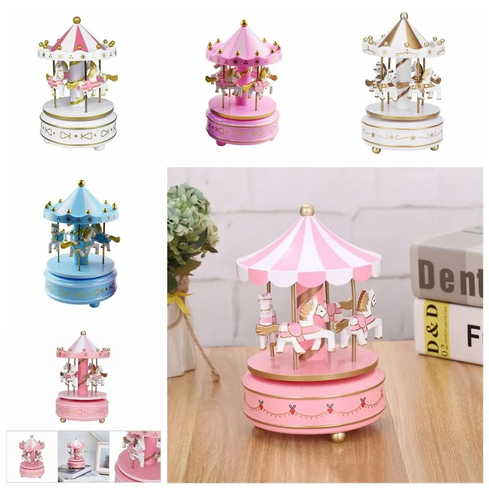 Merry-go-round Music Boxes Wooden Horse Roundabout Carousel Musical Box Plastic Christmas Gift Horse Carousel Box Home Decor 2