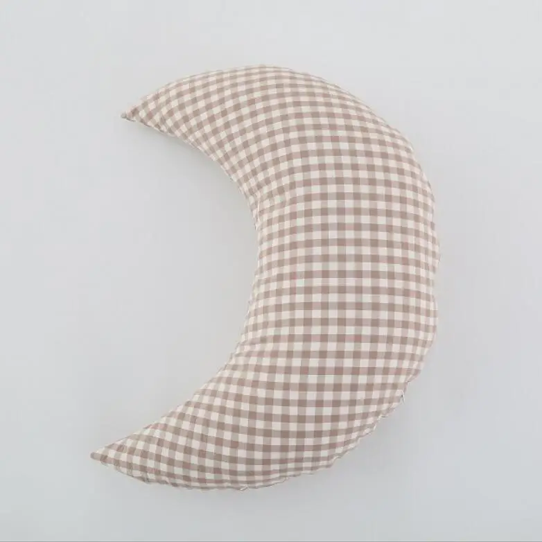 Pure cotton checkered moon pillow for baby sleeping child prone pillow for newborn feeding removable and washable P3