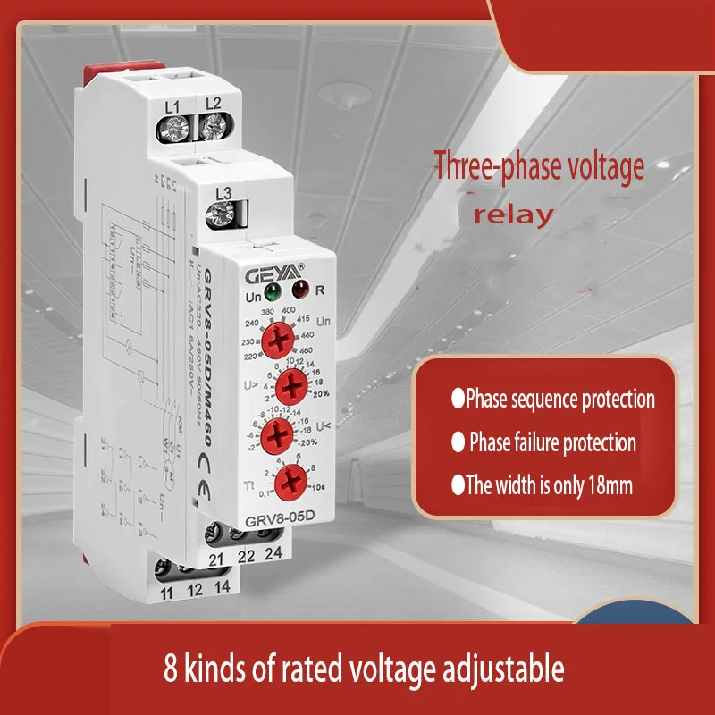 

GEYA 380V phase sequence protection relay 04D motor water pump 05D three-phase missing phase GRV8-05D/M460, GRV8-06D/M460