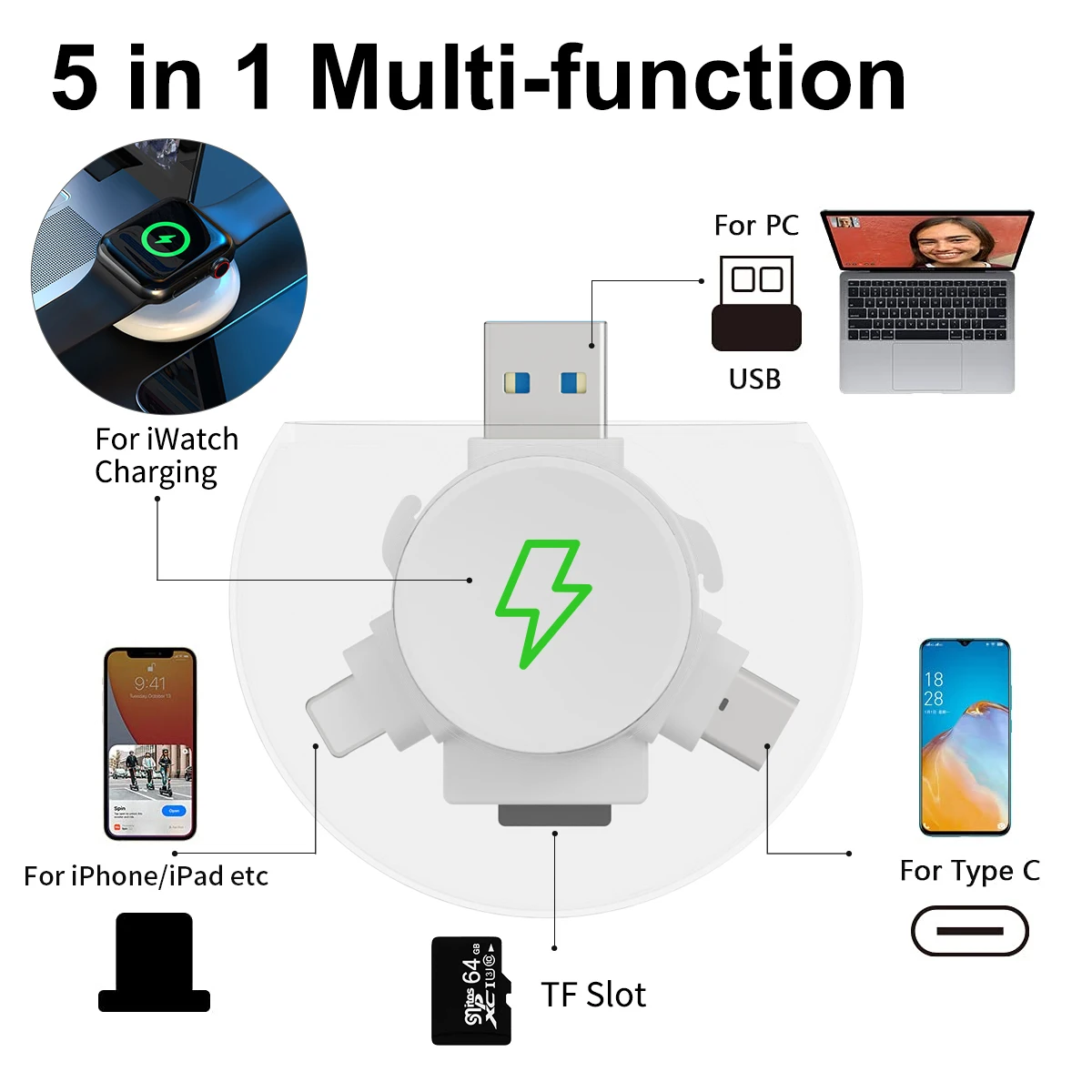 5 in 1 ޴   Apple Watch 7 6 5 4  ŷ ̼ USB 3.0  ÷ ̺ TF ī ǵ