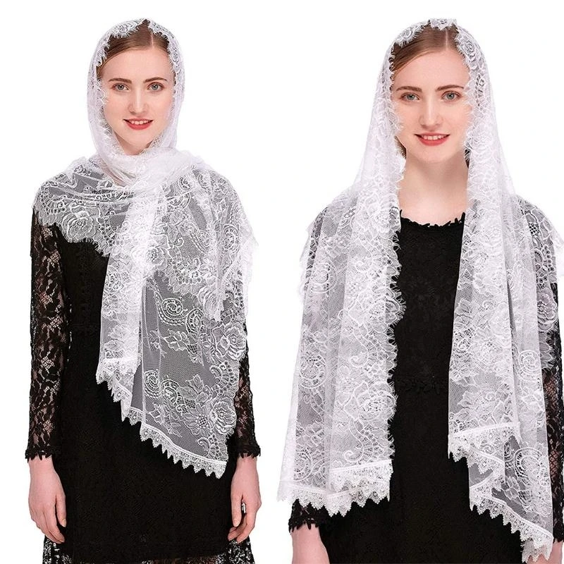A52E Blumenspitzenschleier für Kopfbedeckung lateinischer Massenmantilla Schleier kurzer Schal für Brautfrauen 2 Farben, um Vei – Detail 10