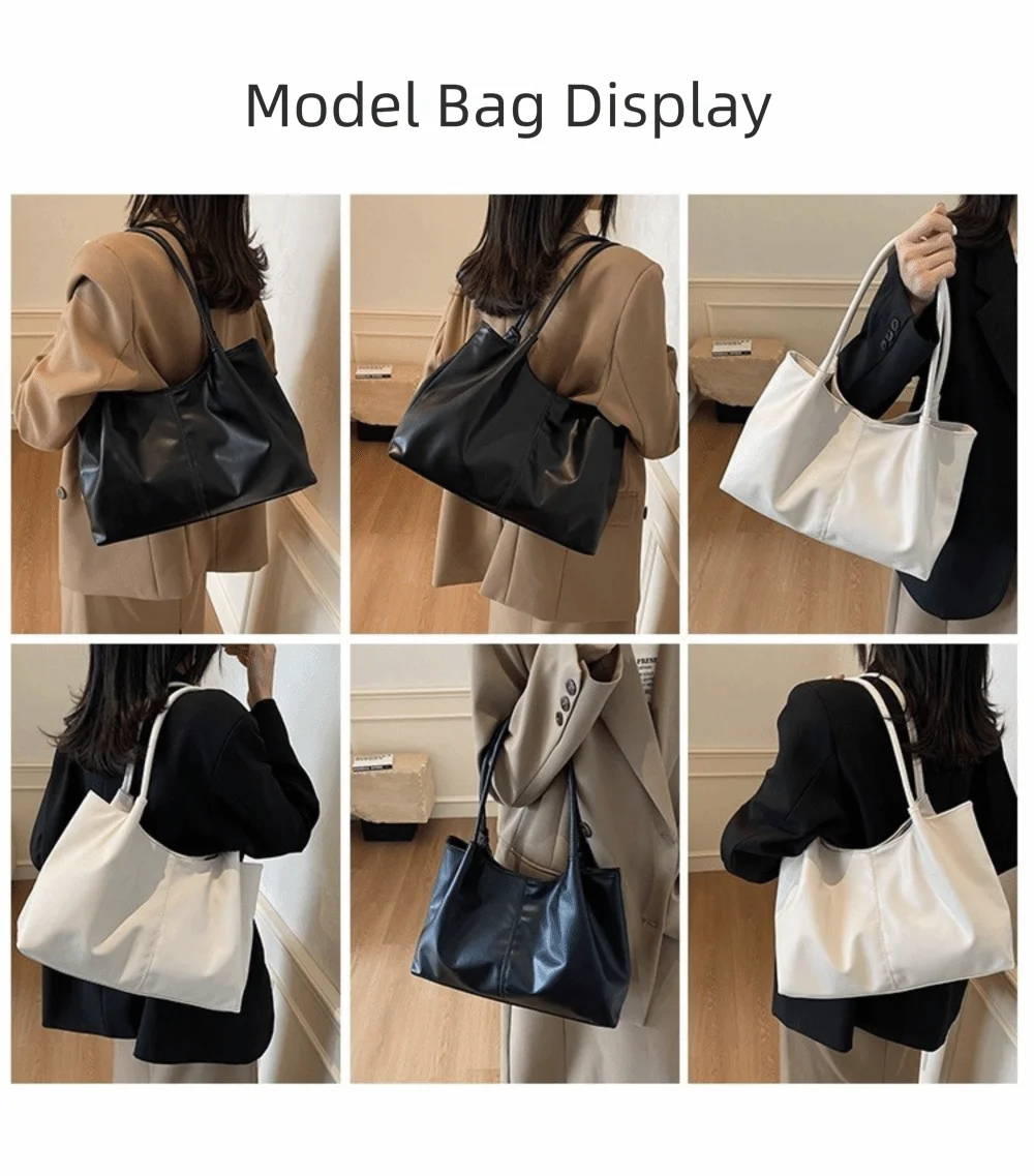 Casual Magnetic Buckle Tote Bag PU Leather Solid Color Underarm Bag Large Capacity Women's Handbag Girl