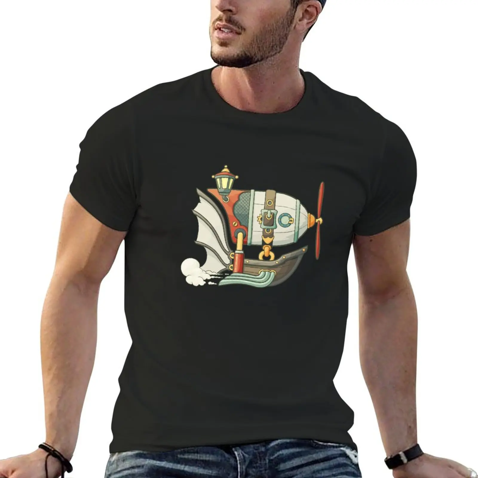 

Steampunk airship T-Shirt oversizeds summer clothes mens big and tall t shirts