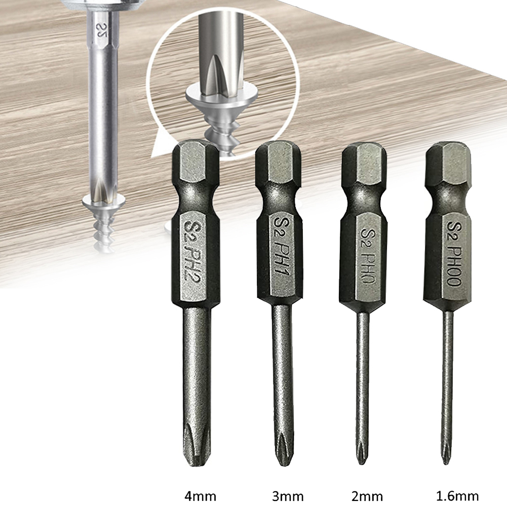 1/4 Hex Shank Screwdriver Bits Multifuctional PH00 PH2 Precision Magnetic Bits 4Pcs/set Alloy Steel Cross Grey