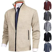 Autumn and Winter Men's Cardigan Sweater, European and American Fashionable Solid Color Large Standing Collar Knitted Jacket 1