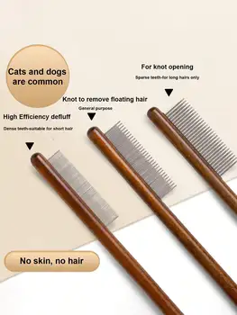 3pcs Pet Cats And Dogs Remove Floating Hair, Remove Fleas, Clean And Beautify Wooden Retro Comb 3