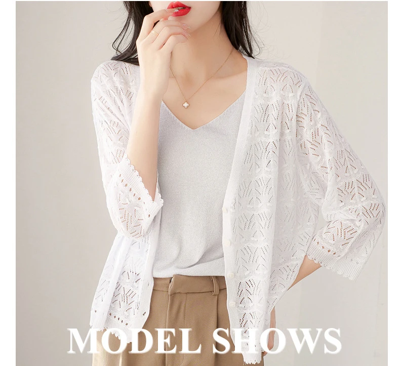 Spring Summer Women's Thin Hollow Knit Cardigan Korean Fashion Top Short Loose Air-conditioned Sunscreen Shirt Grace New