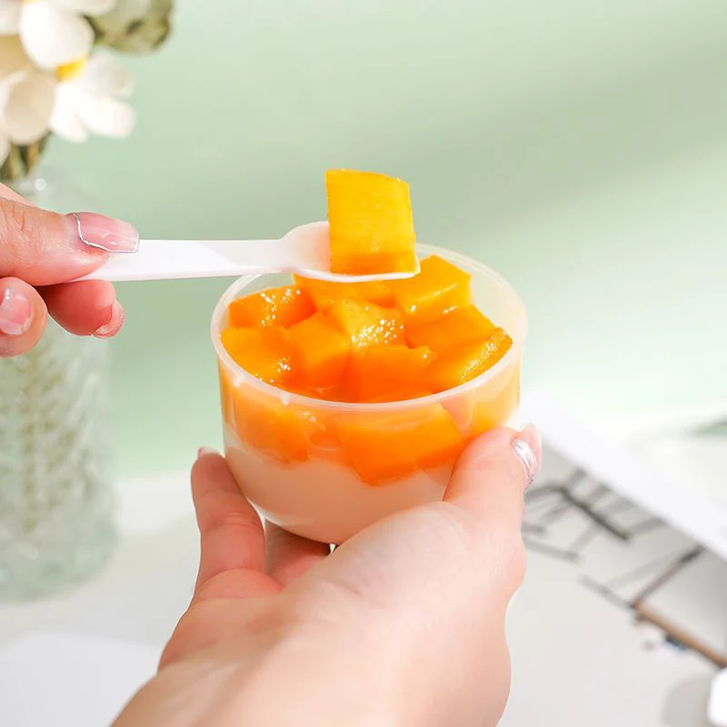 10 Pcs 130ml 260ml High Temperature Plastic Pudding Fat Cup Set Base Disposable Sago Taro Balls Dessert Bowl Cartoon Stickers