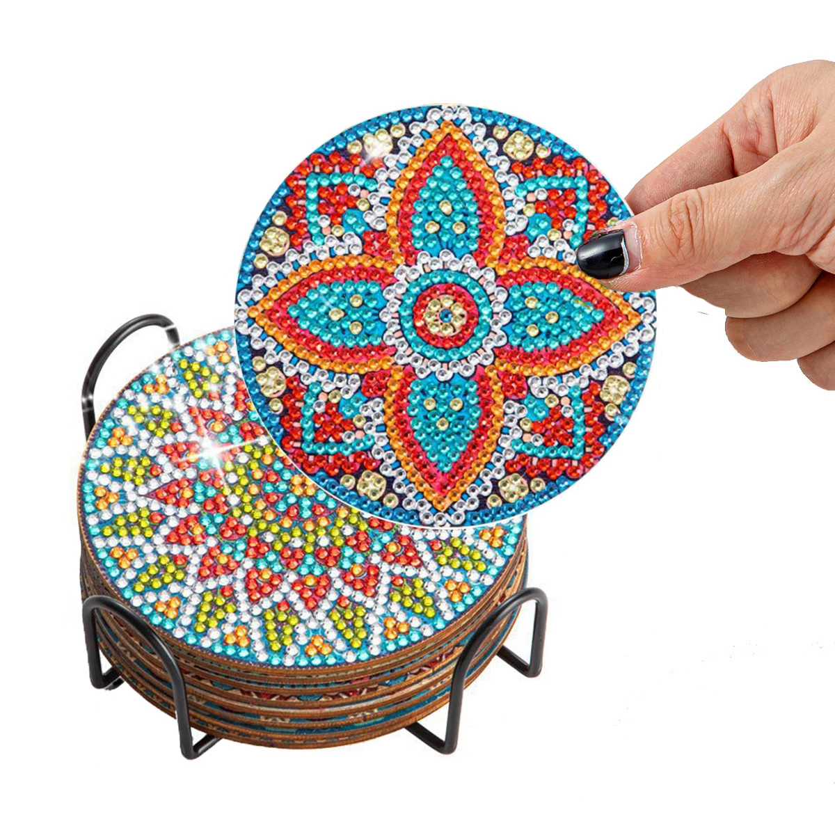Diamond Painting 6/8pc/sets DIY Diamond Painting Coasters Full Drill Diamond Mosaic Mandala Round Cup Coasters with Holder