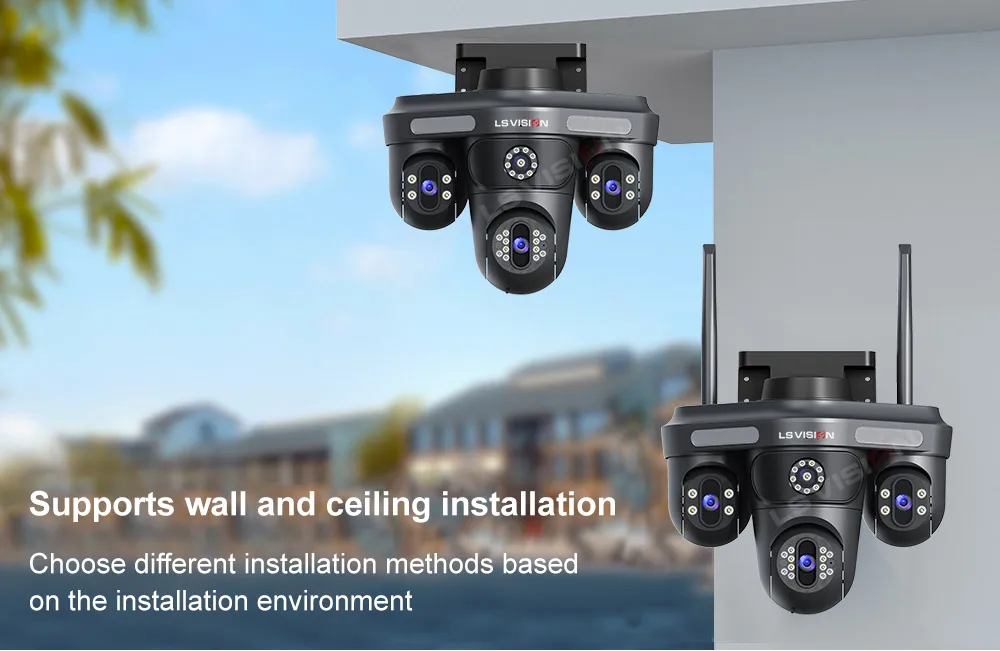 15MP WiFi Security Camera Three Screens Outdoor IP Camera Three PTZ 2-Way Audio