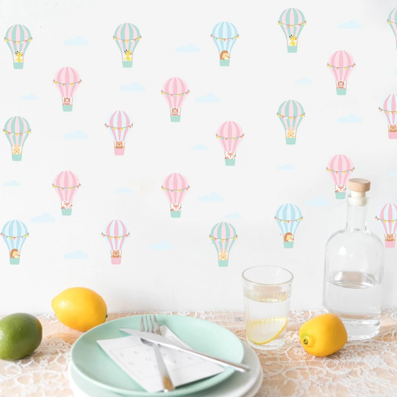 Cartoon Hot Air Balloon Clouds Nursery Wall Stickers Removable Children ...