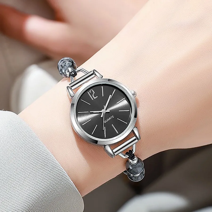 Women Watches Pearl Bracelet Ladies Fashion Quartz Watch Simple Scale Light-luxury Folding Clock Casual Female Chain Wristwatch