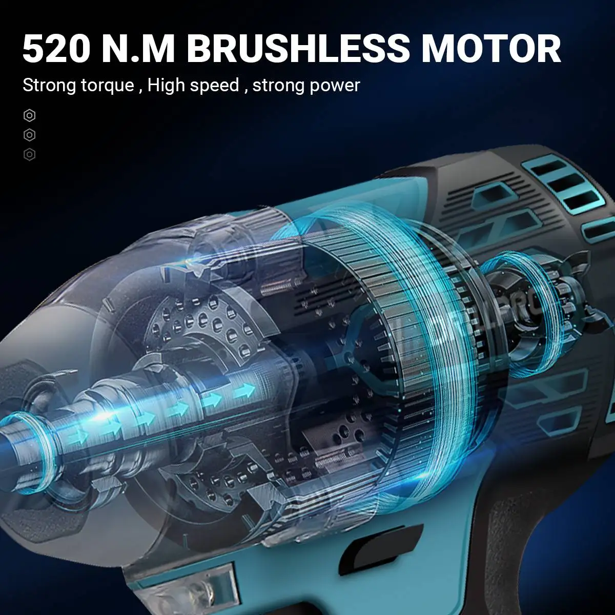 Drillpro 520N.M Brushless Cordless Electric Impact Wrench Rechargeable 1/2\