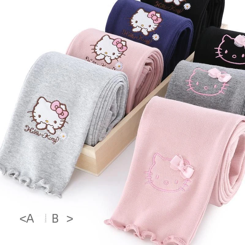 

Hello Kitty MINISO Kawaii Girls Leggings Kids Clothes Cute Cartoon Pants Bow Leggings Baby Girls Sweatpants Cotton Four Seasons