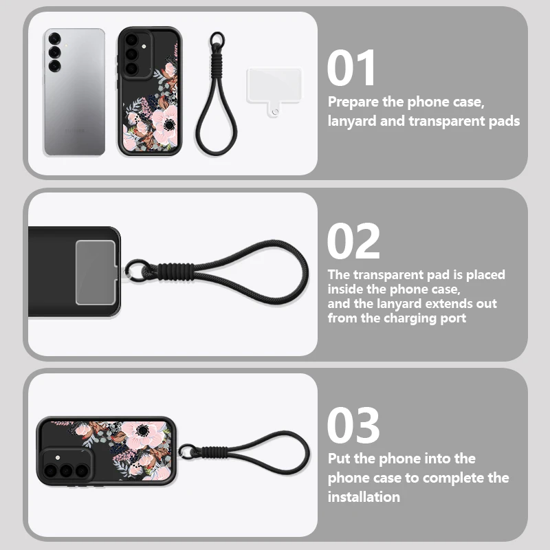 Small Flower Pattern Lanyard Phone Case - Soft Silicone Cover