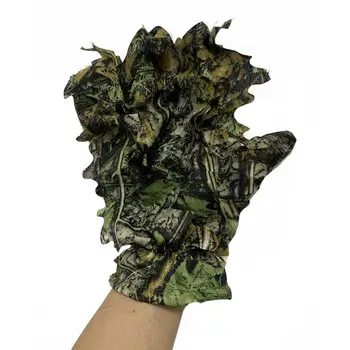 1 Pair 3D Leaf Green Camo Gloves Full Finger For Outdoor Hunting Fishing CS Tacticals Shooting Camo Gloves Ghillie Gloves 2