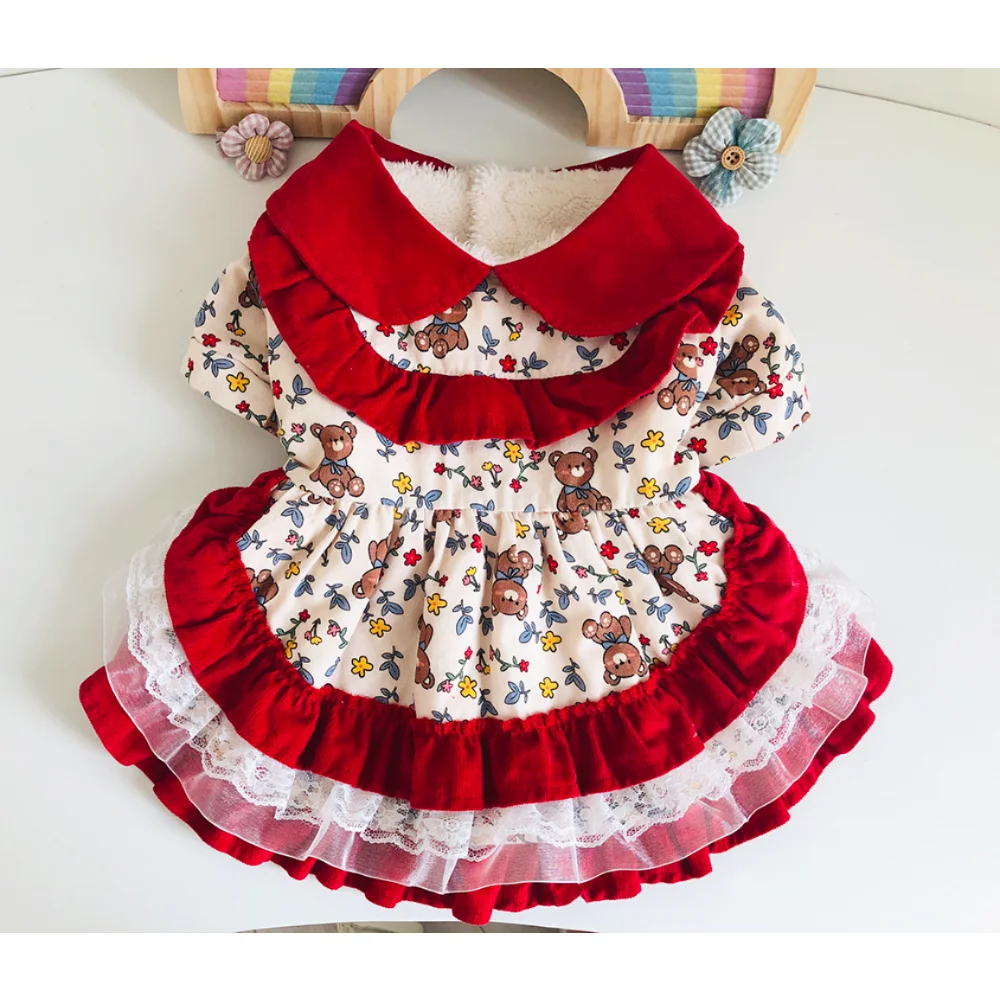 

Pet Princess Dress Cat Warm Cartoon Skirt Winter Autumn Wool Sweater Small Dog Lace Thick Coat Puppy Shirt Bulldog Chihuahua Pug