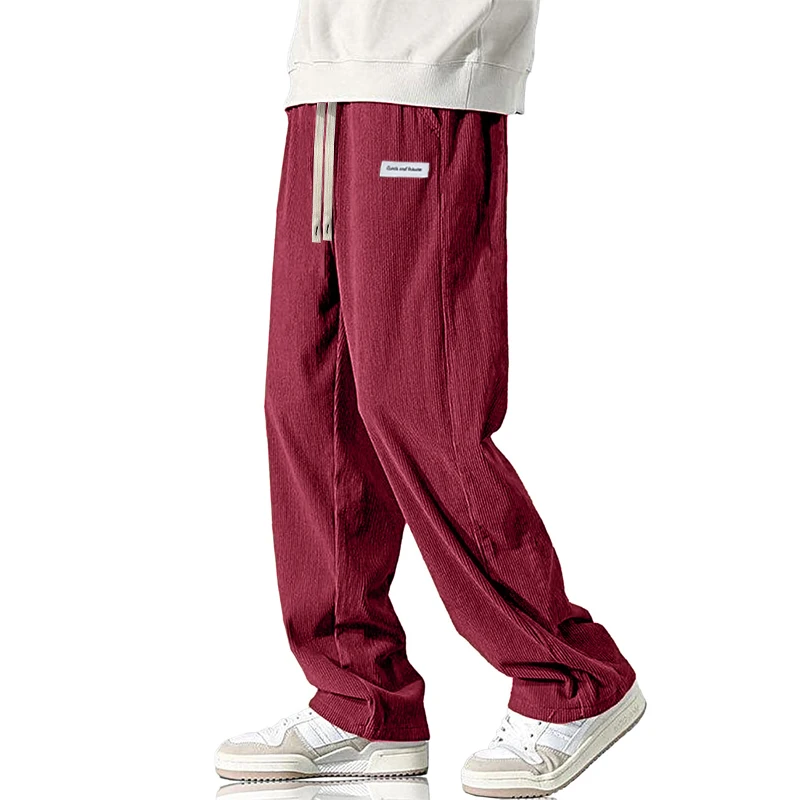 Autumn Mens Corduroy Baggy Pants Wide Leg Casual Pant Elastic Waist Drawstring Sweatpants  Loose Work Pants Breathable Outerwear