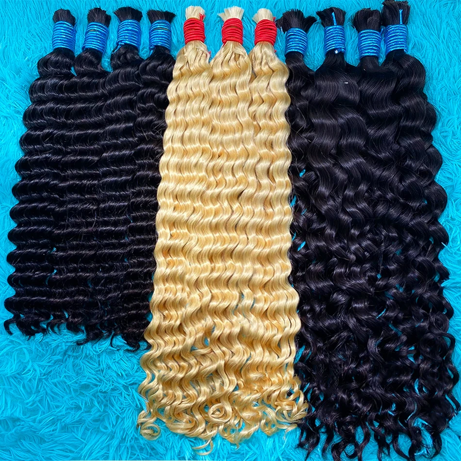 Human Hair Extension 613# Deep Curly Wave Natural Hair Vendor Virgin Bundles Bulk Human For Braiding