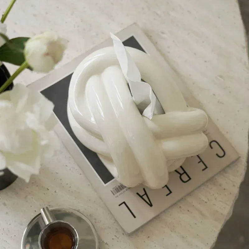 Knot Shape Ceramic Tissue Box European Modern Creative Cute Abstract Art Napkin Holder Home Coffee Table Desktop Paper Towel Box 3