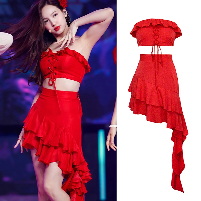 RedKpopStageOutfitWomenSexyJazzDancerOutfitRedConcert