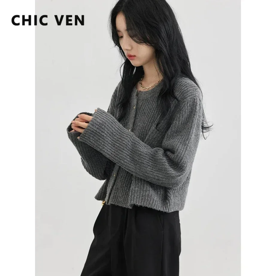 CHIC VEN 여성용 솔리드 싱글 브레스트 스웨터, 긴팔 O넥 니트 가디건, 부드러운 여성 점퍼, 가을 용수철, 2023