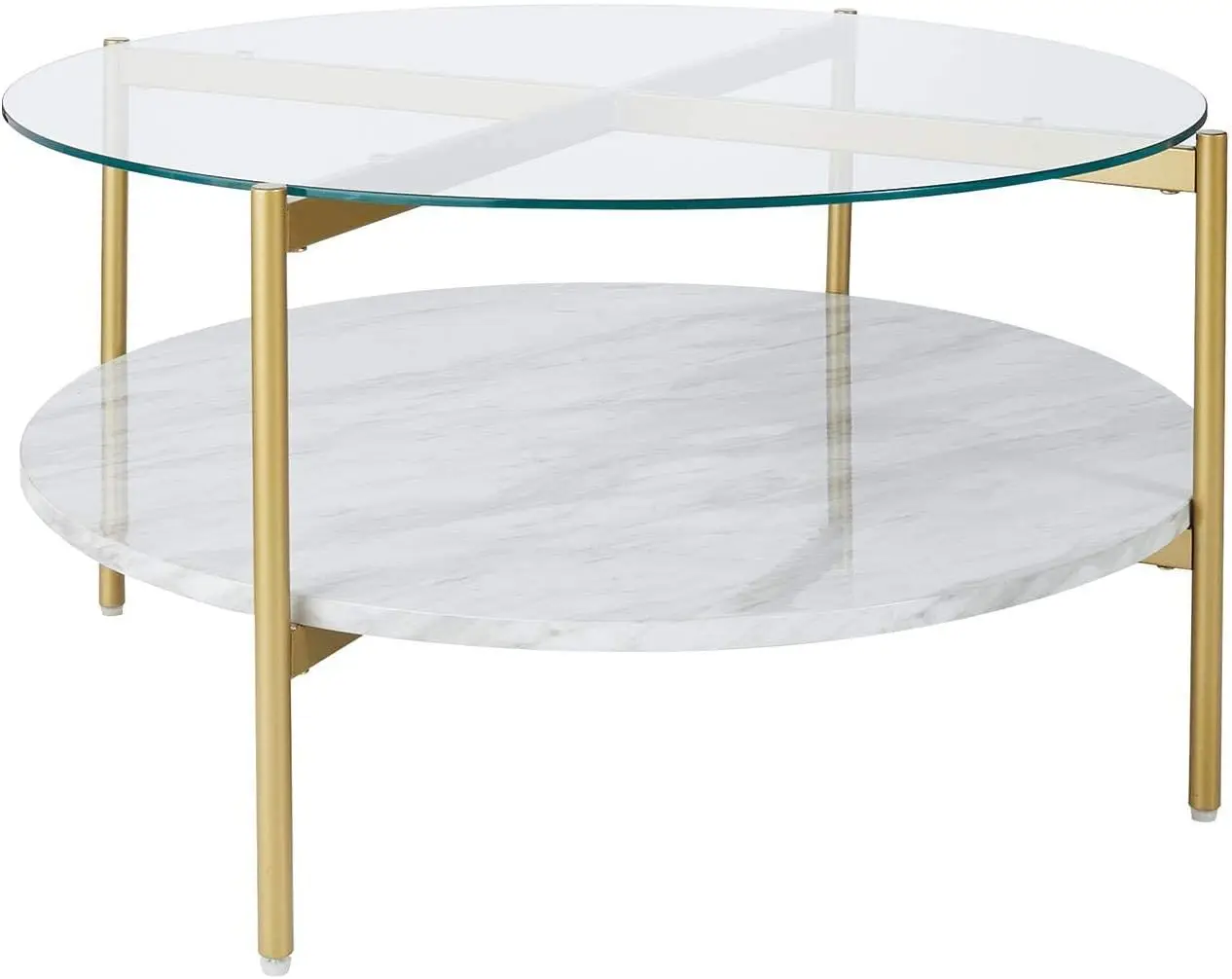

Contemporary Round Coffee Table with Glass & Faux Marble, White & Gold Small coffee table Table top Small end table Tea table Me