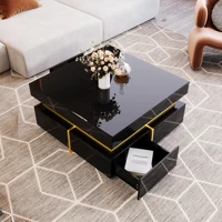 Table basse carrée brillante avec tiroirs, éclairage LED et accents dorés, table d'appoint pour salon 5