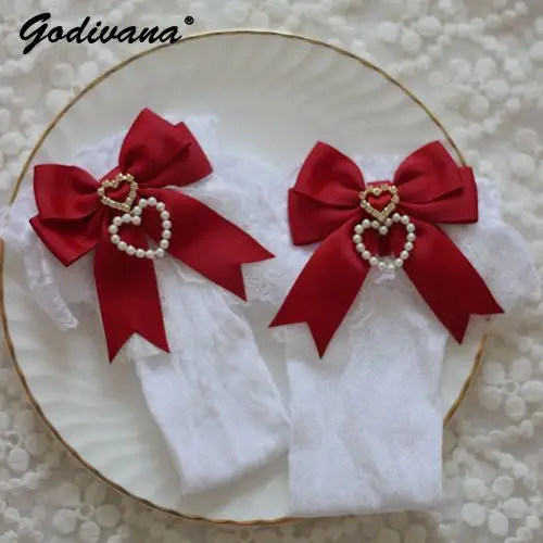 Handmade Japanese Style Lolita Kawaii Pretty Students Short Socks Lace Bow All-matching Cute Lace Cotton Socks for Women