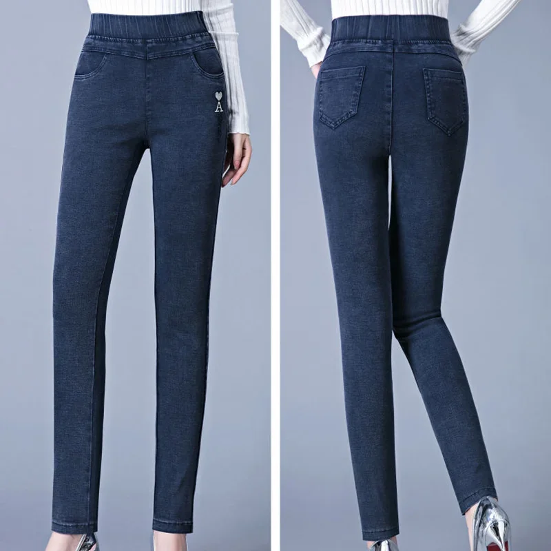 New Velvet High Waist Stretch Jeans Plus Size 5xl Winter Skinny Denim Pants Women  Vintage Thick Pencil Vaqueros Fleece Leggings