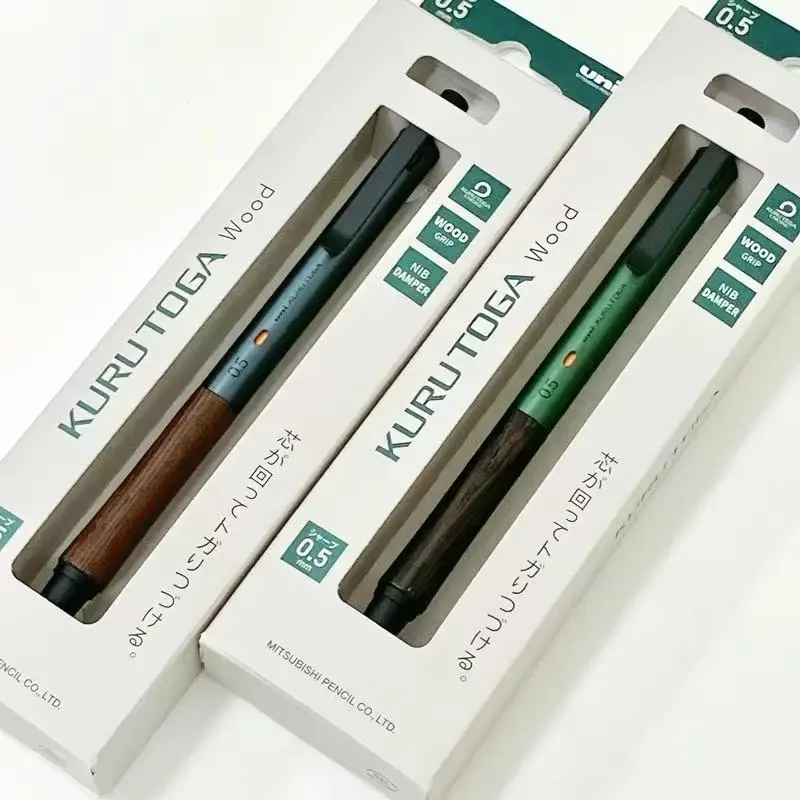 New Japan Uni Kurutoga Mechanical Pencil M5-KW/M5-KH Wood/Metal Grip Stable Anti-Break Writing Pen for Drawing Sketching Luxury