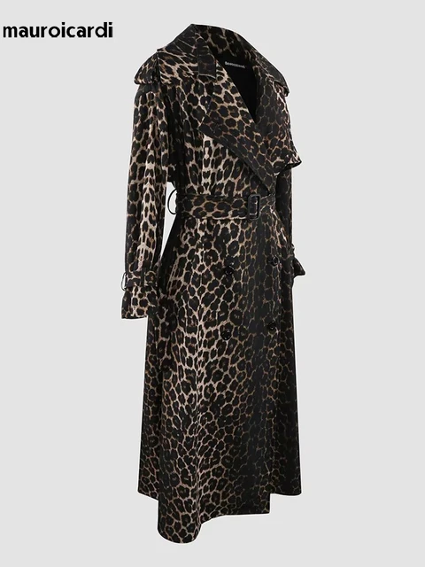 Mauroicardi-Manteau Imprimé Léopard pour Femme, Vêtement de Luxe, Extra Long, Respirant, Fin, Doux, Coloré, de Styliste, Printemps 1