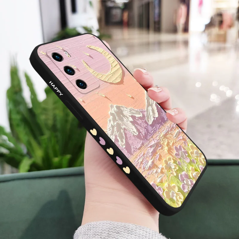 Artistic Oil Flower Design Liquid Silicone Phone Case - Elegant and Durable Cover