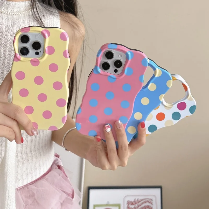 INS Cute Wave Fashion 2-in-1 Colorful Polka Dot Shockproof Phone Case with Camera Protection
